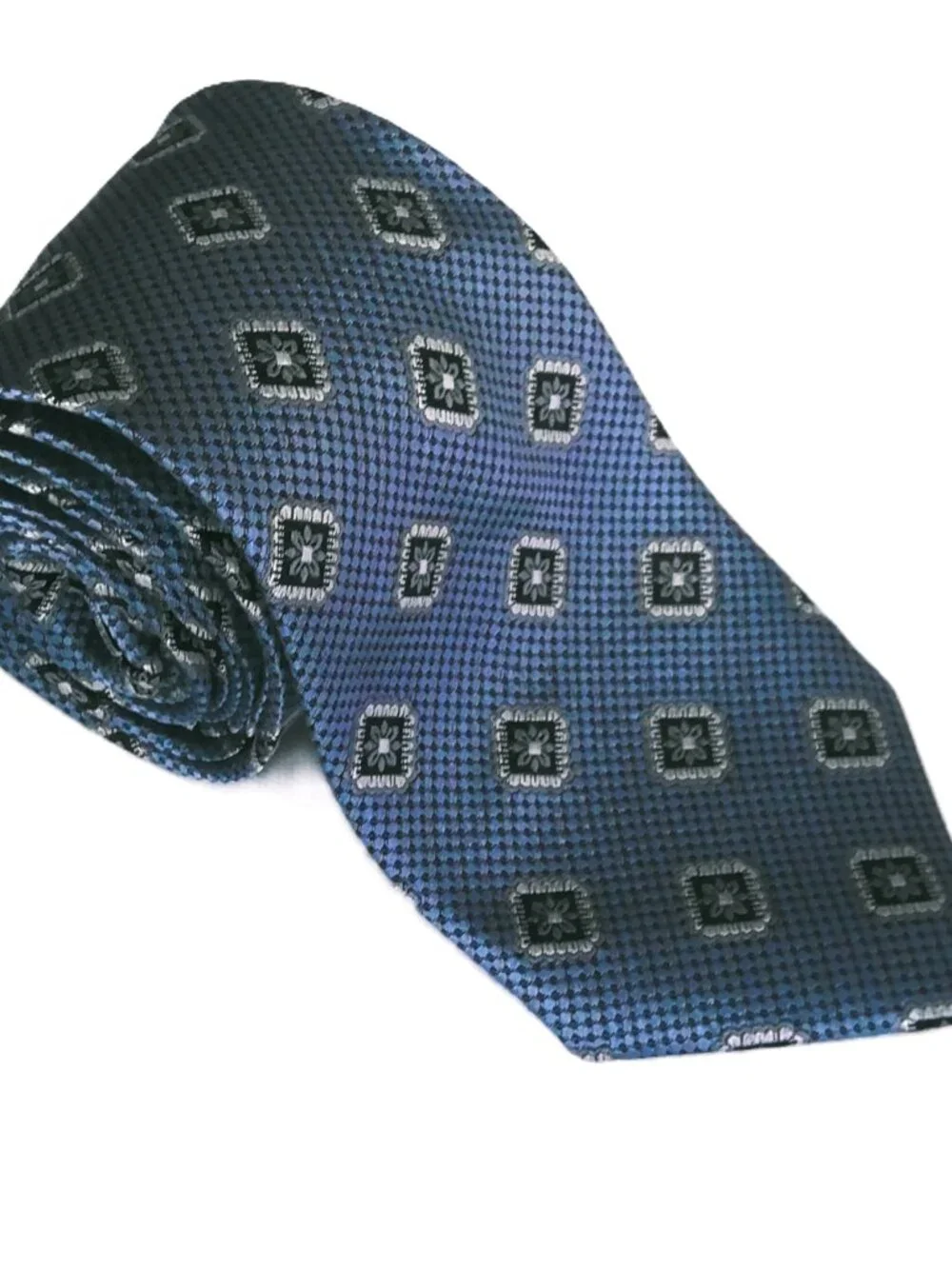 Nordstrom Men's Neck Tie French Blue Black & Silvery Gray Classic 100% Silk